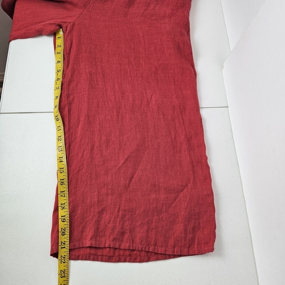 FLAX 2 Piece Set Linen Top & Wide Leg Crop Pants Red Womens Small Boho Lagenlook - Picture 7 of 13